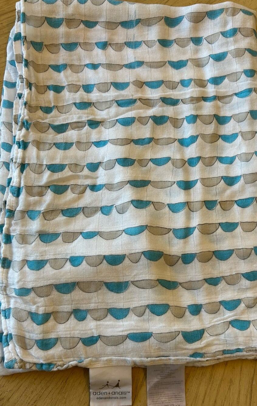 Aden + Anais Organic Bamboo Blanket 55x47 Blue Gray Geometric Expensive Luxury